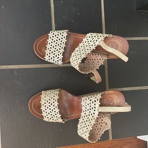 Tory Burch White flower wedges